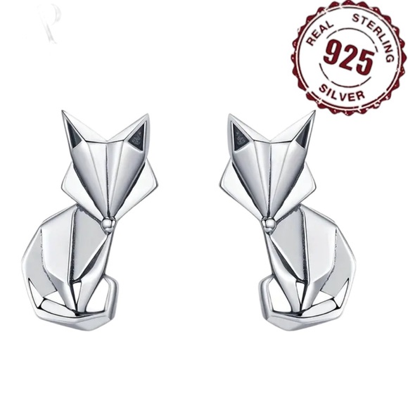 Whimsy_and_Rose Jewelry - Sterling Silver Abstract Fox Stud Earrings